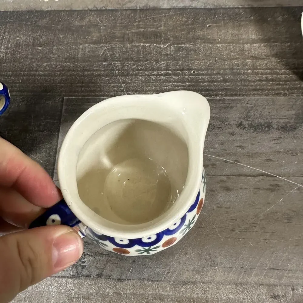 Vintage Boleslawiec Polish Pottery Mosquito Pattern Cream‎ And Sugar